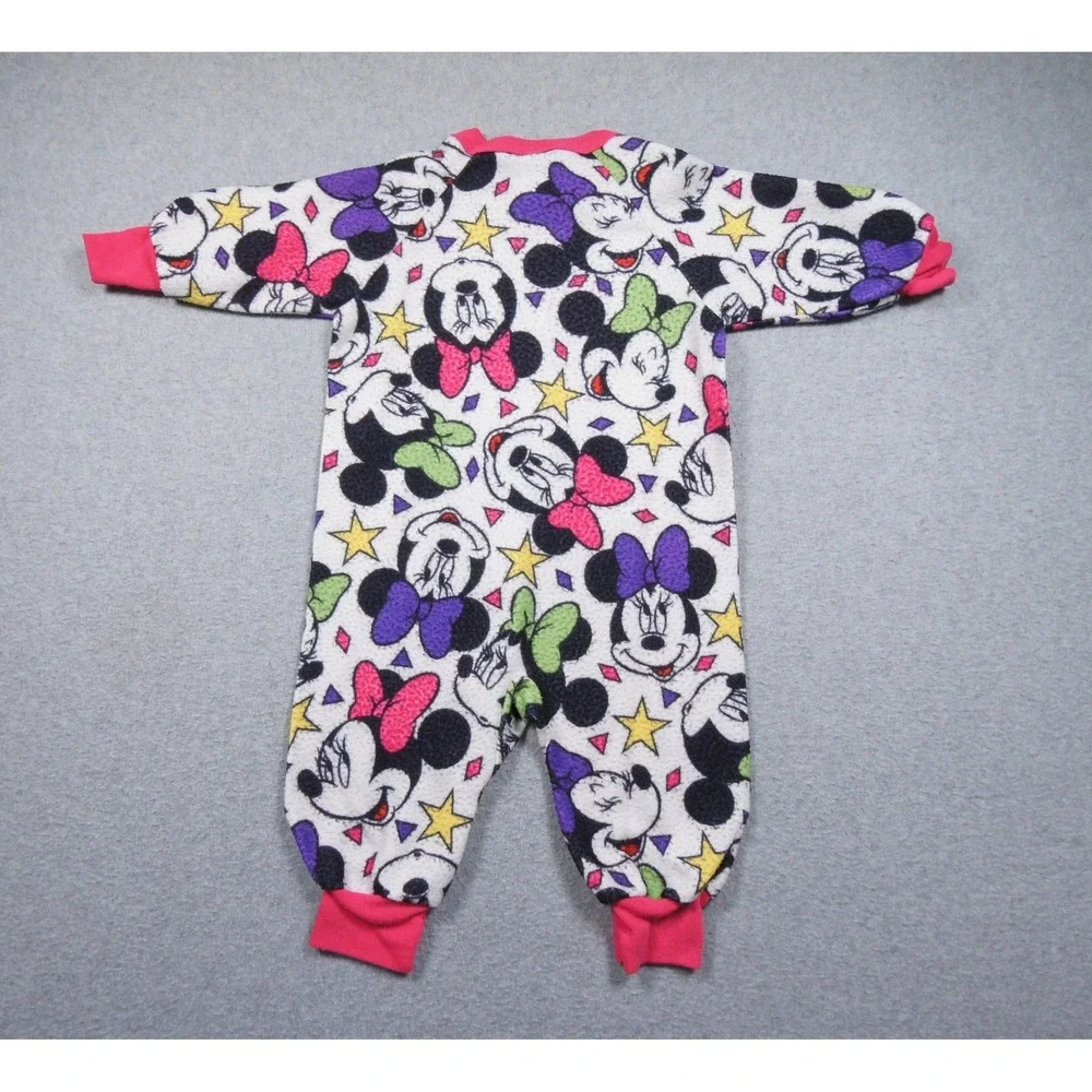 Vintage Disney Minnie Mouse Fleece Sleeper Pajamas Girls 2T 90s Mickey Stuff Zip